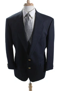 Stafford Mens Wide Lapel Long Sleeves Two Button Blazer Jacket Black Wool Size 4 - Picture 1 of 10