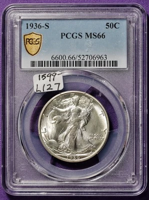 1936-s Washington Quarter.  PCGS Gold Shield.  In PCGS Holder.  MS66  L127 - Image 1 of 2