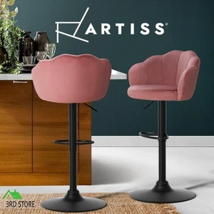 Artiss Set of 2 Bar Stools Kitchen Stool Swivel Chair Gas Lift Velvet Chairs Pin - Picture 1 of 12