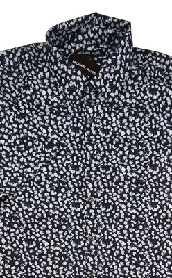Michael Kors Slim Fit Short Sleeve Stretch Button Men’s L Blue White Floral - Image 1 of 4