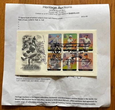 TOM SEAVER AUTOGRAPHED "LEGENDS OF BASEBALL" 2000 FIRST DAY ISSUE SIX STAMPS FDC - Image 1 of 2