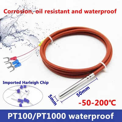 Temperature Sensor Waterproof PT100 3-Wire Platinum Thermal Resistance Silicone - Image 1 of 4