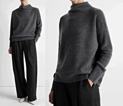 TAHARI 100% 2PLY Boiled Cashmere Funnel Neck Dolman Sleeve Sweater Charcoal sz L - Image 1 of 4