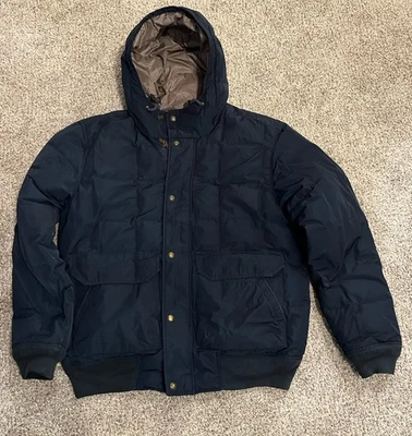 Lands' End Down Parka Jacket Mens M Black Blue Hooded Down Puffer Coat Zip - Image 1 of 4