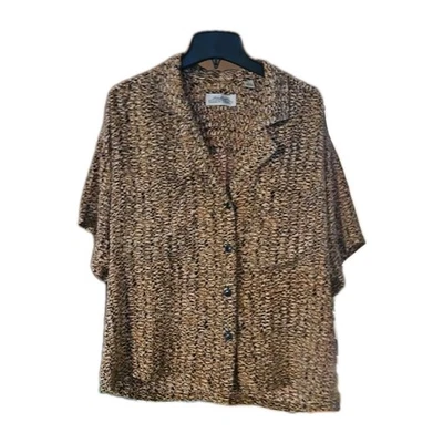 Blusa de seda Donna Allard Ellen Tracy para mujer talla 10 botones estampado animal Foto 1 de 4
