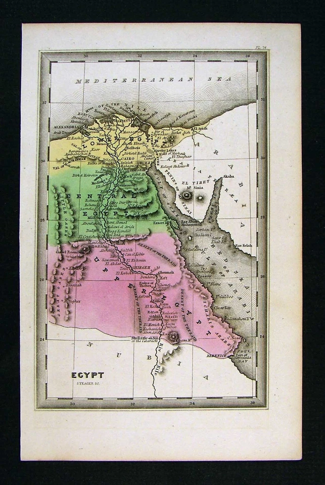 1832 年凯里古董地图埃及开罗亚历山大大大金字塔底比斯卢克索非洲 — 第 1/1 张图片