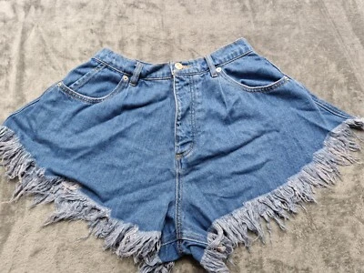 Free People We The Free Blue Cut Off Freyed Denim Shorts UK Size 8 W27 RRP £58 - Image 1 of 4