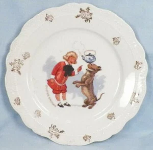 Buster Brown & Tige Child's Plate Porcelain Steaming Teapot Vintage Adorable - Picture 1 of 4