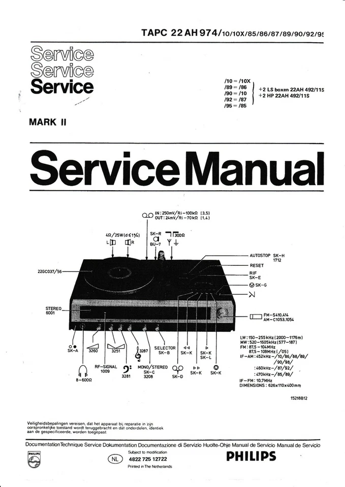 Manuale Di Servizio Per Philips 22 AH 974 - Immagine 1 di 1