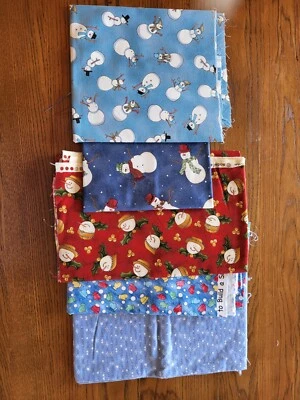 Snowman Fabric, Holiday Fabric 5 Pieces Quilting - Image 1 of 4
