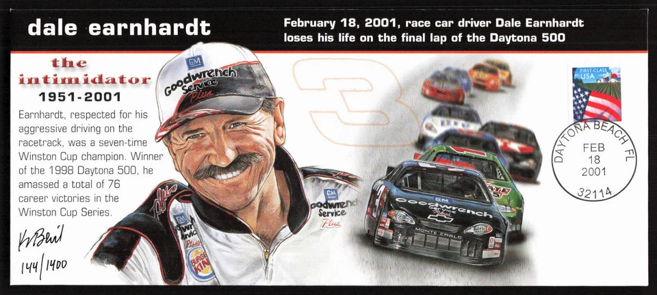 Bevil 2001 NASCAR #3 Dale Earnhardt Memorial #144/1400 Lg #10 Env Sc 3448 w/COA - Image 1 of 2