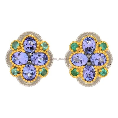 Natural Tanzanite & Green Onyx Gemstone with 925 Sterling Silver Cufflink #2596 - Image 1 of 4