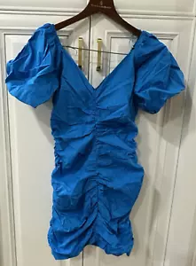 HYFVE Dress Women's Ruched Puff Sleeve Mini Dress Blue Size M New - Picture 1 of 18