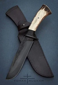 13" CUSTOM HANDMADE CARBON STEEL BLADE HUNTING BOWIE KNIFE STAG HANDLE+SHEATH - Picture 1 of 1