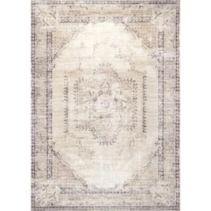 nuLOOM Area Rug 5' x 8' Indoor Machine Washable Rug Faded Medallion Light Gray - Picture 1 of 8