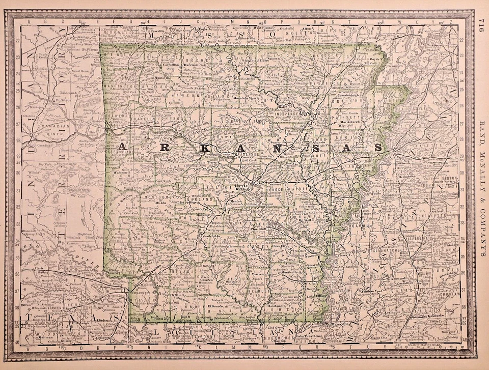 Mapa 1882 ~ ARKANSAS por R. McNally ~ (11x15)-#27 Foto 1 de 1