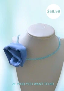 Handgefertigte Halskette Natur Marineblau Glatt Rund Perlen Edelstein & Rosenstoff - Bild 1 von 3