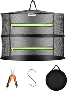 VIVOSUN 2ft 2-Layer Hanging Herb Mesh Rack Foldable Drying Net with Zippers - Picture 1 of 7