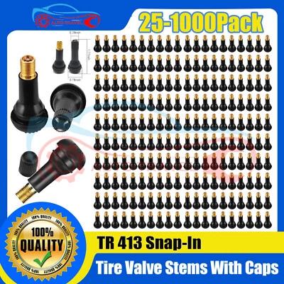 25-3000件装轮胎阀门STEMS TR 413卡入式汽车短橡胶无内胎黑色套装 — 第 1/4 张图片
