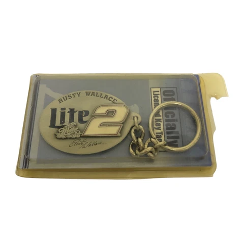 Rusty Wallace #2 Pewter Enameled Nascar Miller Lite Keychain Key Ring New! Cover