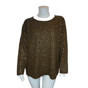 LINEA Louis Dell’OLio Seide Angora Mischung Pailletten Pullover Gr. 3X Braun Glitzer Top - Bild 1 von 4