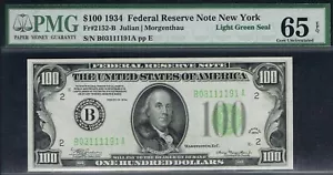 $100 1934 New York FRN. LGS. LIGHT GREEN SEAL. RARE. PMG 65 EPQ - Picture 1 of 3