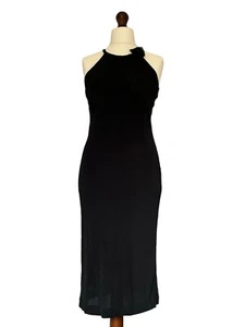 Ted Baker schwarz festliches Kleid Neckholder Netz lange Brosche Viskose Gr. 3 UK 14 - Bild 1 von 14