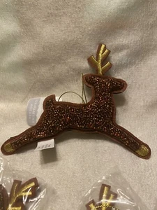 Wondershop Beaded Fabric Deer Ornaments SET 4 NEW 5" Brown - Picture 1 of 6