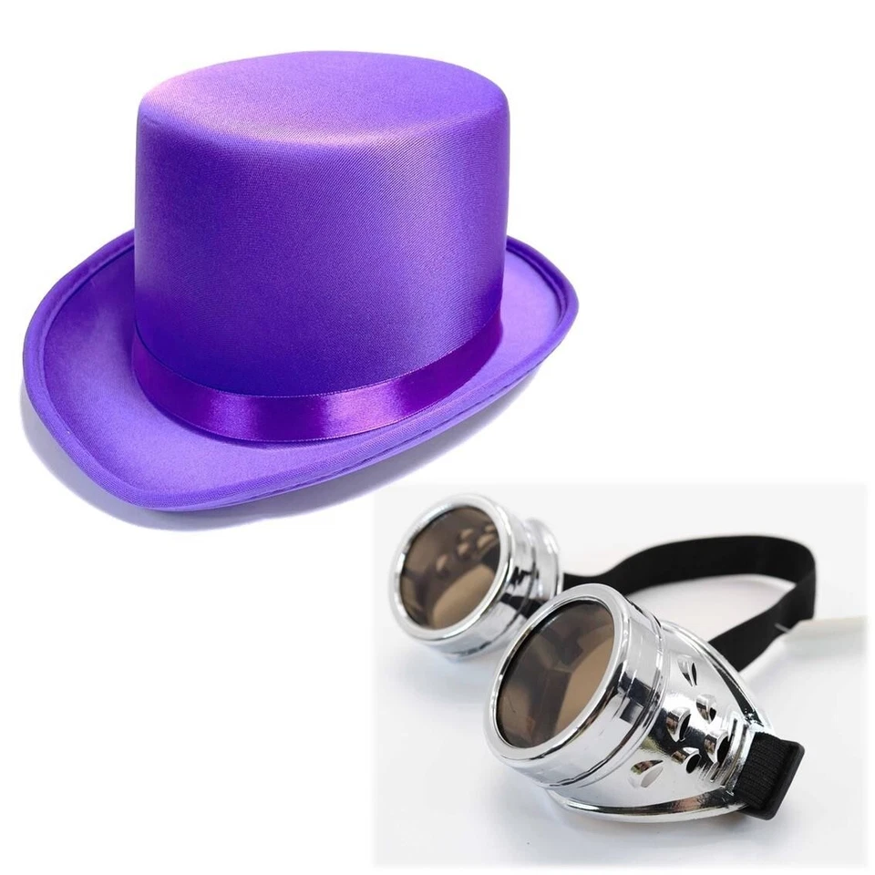 Sombrero Prenda para el Top Satén Púrpura y Gafas Retro Plateadas Steampunk Elegante Vestido Accesorios Foto 1 de 1