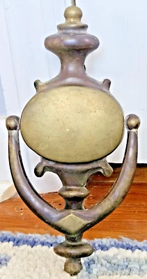 Antique Large 9" Solid Brass Federal Style Door Knocker w Green Patina & Screws - Image 1 of 4