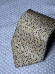 Salvatore Ferragamo Animals Pelicans Blue Yellow Necktie 100% Silk Made in Italy - Picture 1 of 5
