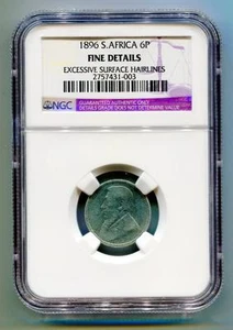 South Africa Zar Ngc Graded 1896 Kruger 6 Pence Coin F Details - Picture 1 of 2