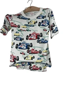 Hanna Andersson Boys Short Pajamas Race Cars White Size 150 US 12 - Picture 1 of 2