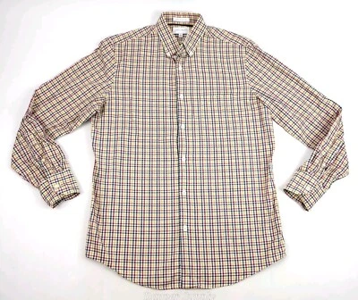 Camisa de vestir John W. Nordstrom mediana a cuadros con botones roja amarilla verde azulado beige  Foto 1 de 4