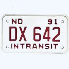 1991 United States North Dakota INTRANSIT Special License Plate DX 642