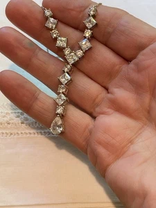 925 Silber, CZ Lariat Halskette Funkelnde Freude, Hochzeit? Abendmode, 18 Zoll - Bild 1 von 11