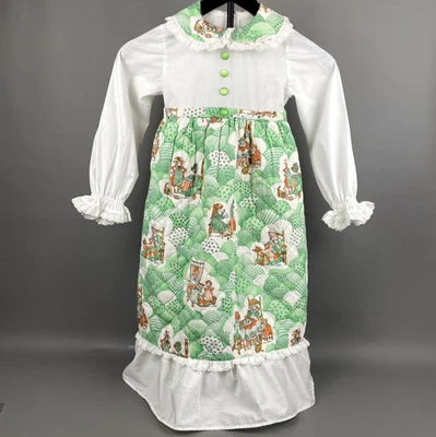 VTG Holly Hobbie Prairie Dress Girls 2T 3T Green Quilted Patchwork Handmade - Image 1 of 4