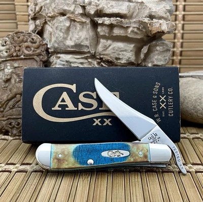 Faca de bolso Case XX EUA cortada à mão osso azul caribenho Russlock - Imagem 1 de 4