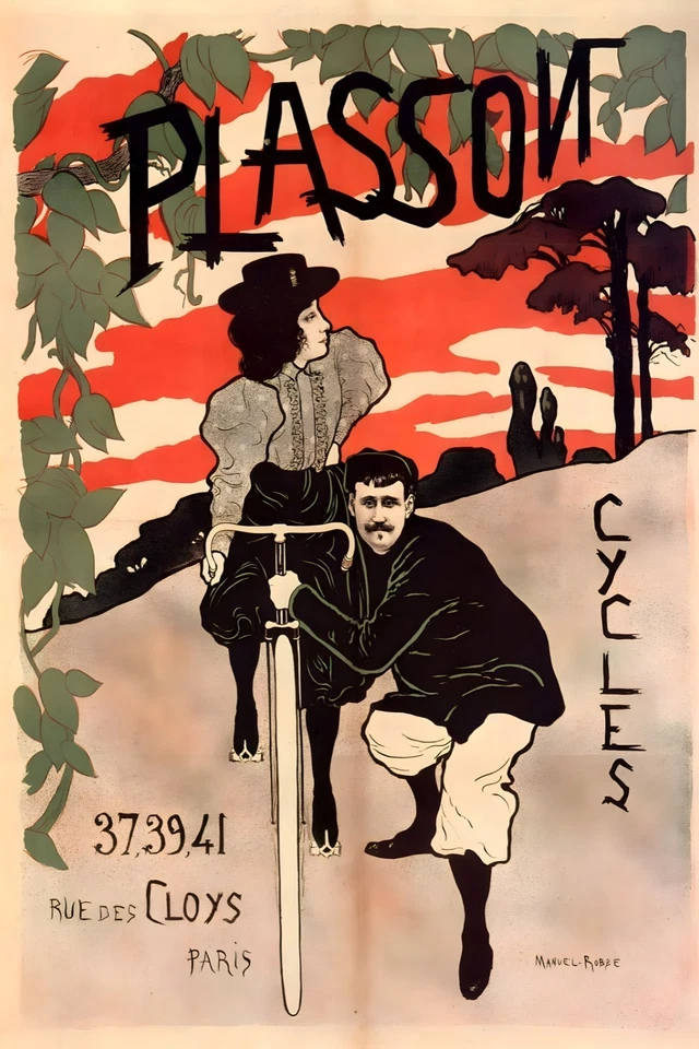 16507.Wall Decor Poster.Interior Art.Plasson French Cycling Ad Nouveau Couple - Image 1 of 1