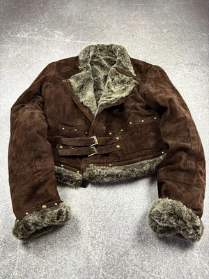 Y2K VTG TORNADO MART IF SIX WAS NINE TYPE! SUEDE CROPPED FUR/LEATHER JACKET SMAL - Image 1 of 4