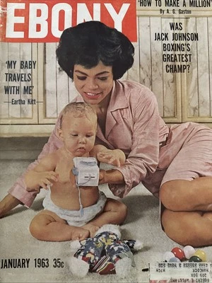 Ebony Magazine - January 1963 Eartha Kitt + Boxer Jack Johnson Foto 1 de 4