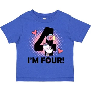 Inktastic 4th Birthday Unicorn 4 Year Old Girl Toddler T-Shirt Im Four Balloon - Picture 1 of 8
