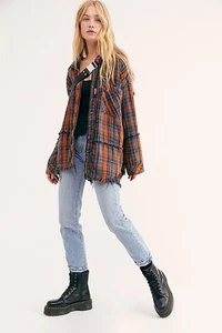 Free People Calico Basin Plaid Hoodie Buttondown Grunge Shirt Jacket Size S - Picture 1 of 11
