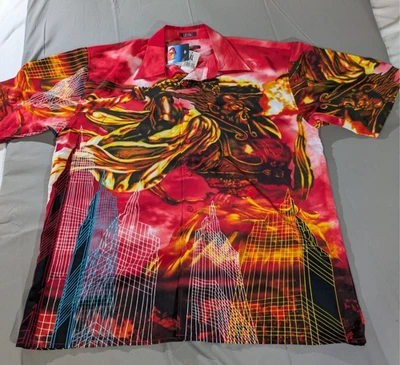 Vintage Boom X Enterprise Shirt Mens XL Red Fire City Wireframe Graphic Y2K NWT - Image 1 of 4