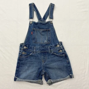 Levis Shortall Overalls Girls 7 Regular Blue Denim Adjustable Straps Distressed - Picture 1 of 11