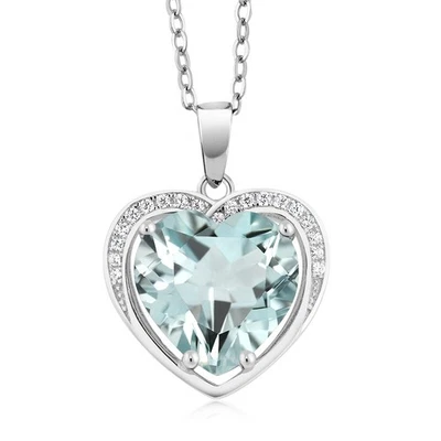 3.00 Cttw Simulated Aquamarine Pendant Necklace For Women | 925 Sterling Silver - Image 1 of 4