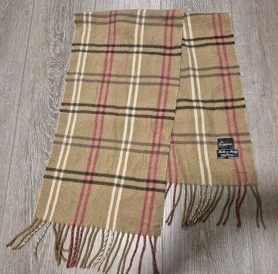 Unisex CEJON Invierno Bufanda Camel Clásica Bufanda a Cuadros Hecha en ITALIA Flecos   Foto 1 de 4