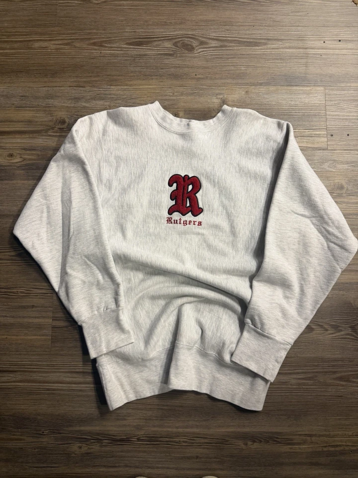Sudadera De Colección Años 90 Rutgers MV Sport Pro Tejido Cuello Redondo Gris Talla Grande Foto 1 de 4
