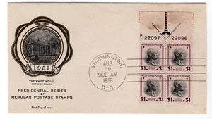 #832 Presidential Series $1 Woodrow Wilson 1938 FDC - #57 Rice - Picture 1 of 2