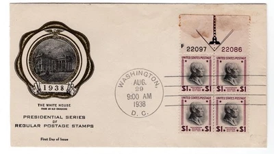#832 Presidential Series $1 Woodrow Wilson 1938 FDC - #57 Rice - Image 1 of 2